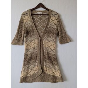 Coldwater Creek Womens Brown Ombre Diamond Crochet Open Front Cardigan Sz Small